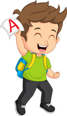 Cute happy little boy get good grade