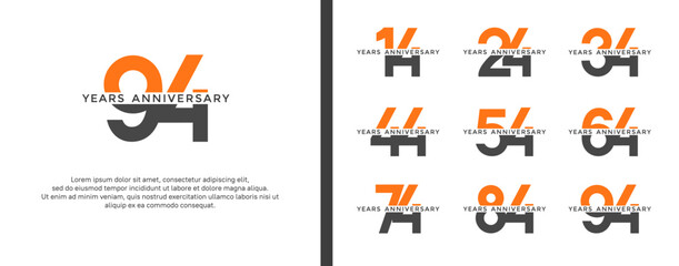 set of anniversary logo orange and black color on white background for celebration moment