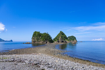 静岡県西伊豆町堂ヶ島　トンボロ現象