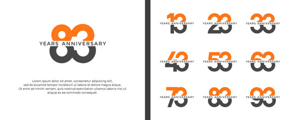 set of anniversary logo orange and black color on white background for celebration moment