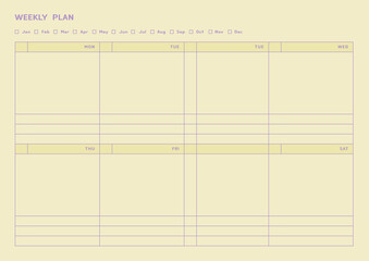 Note, scheduler, diary, calendar planner document template illustration. Weekly plan form.