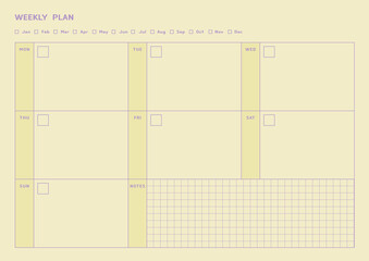 Note, scheduler, diary, calendar planner document template illustration. Weekly plan form.