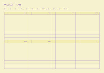 Note, scheduler, diary, calendar planner document template illustration. Weekly plan form.