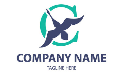 Blue Color Flying Animal Swan Initial Letter C Logo Design