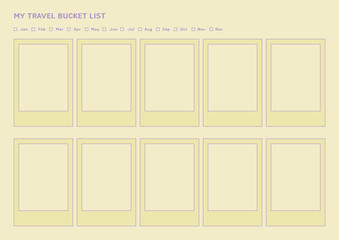 Note, scheduler, diary, planner document template illustration. My travel bucket list.