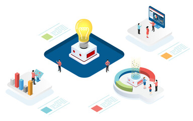 Fototapeta premium Modern 3d isometric design concept of Data Analysis with business people team working with Data Visualization for website and mobile website. Vector Illustration eps10