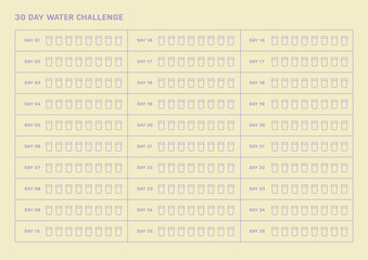 Note, scheduler, diary, planner document template illustration. 30 Day Drinking Water Challenge.