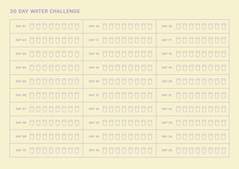 Note, scheduler, diary, planner document template illustration. 30 Day Drinking Water Challenge.