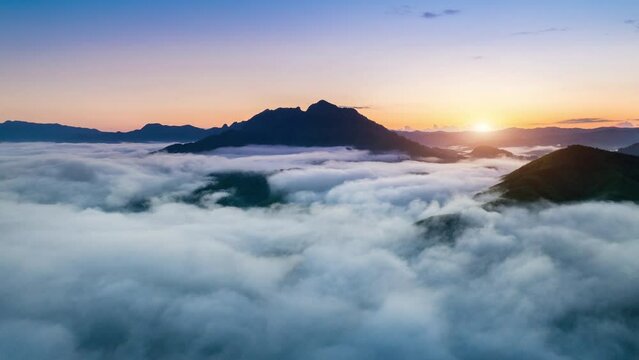 Hyper lapse of morning mist at sunrise in Nong Khiaw, Muang Ngoy, Laos