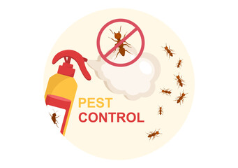 Pest Control Service with Exterminator of Insects, Sprays and House Hygiene Disinfection in Flat Cartoon Background Illustration
