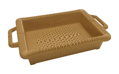 Isolated Top View of Tray or Sieve, Colander or Bamboo Strainer, Old Crockery on White Background, Realistic Shot of 3D Illustration.