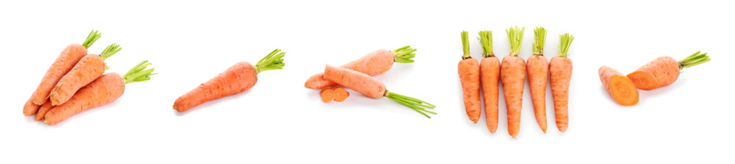 Set of fresh carrots isolated on white