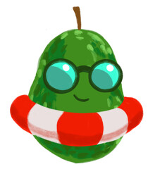 Avocado sunglasses swim cartoon character illustration healthy fruit