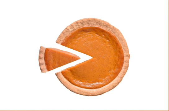 Pumpkin pie with a slice isolated cutout