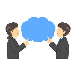 吹き出しに指を差す会社員