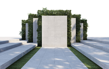 Vertical garden with decorative concrete walls on a white background.