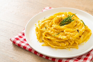 fettuccine pasta with butternut pumpkin creamy sauce