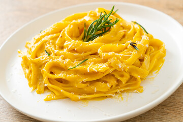 fettuccine pasta with butternut pumpkin creamy sauce
