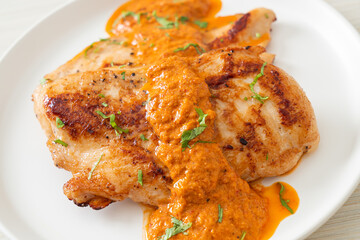 grilled chicken steak with red curry sauce