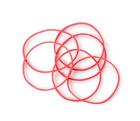 Red rubber bands on white background