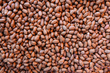 Lots of shelled peanuts on a farmer's market stall