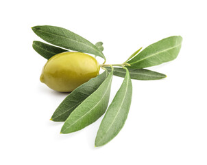 Tasty canned green olive isolated on white