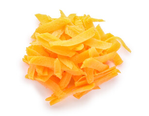 Heap of chopped carrots isolated on white background