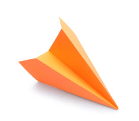 Orange paper plane on white background