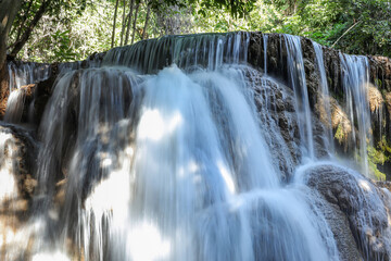 Nature landscape of Huai Mae Kamin waterfall Srinakarin. Beautiful deep forest in the Kanchanaburi, Thailand.