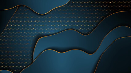 Dark blue and golden abstract tech wavy background