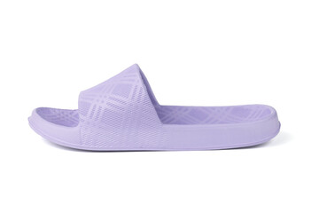 Purple rubber flip-flops isolated on a white background.