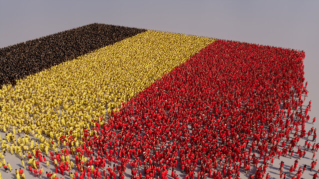 Belgian Flag formed from a Crowd of People. Banner of Belgium on White.