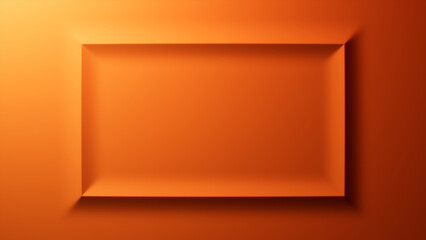 Orange Gradient Background with Embossed Rectangle. Minimalist Surface with Extruded 3D Shape. 3D Render.