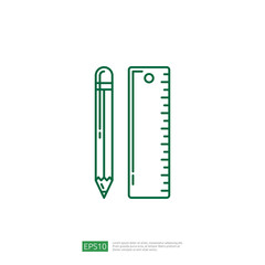 pencil and ruler icon. Education Line Icon