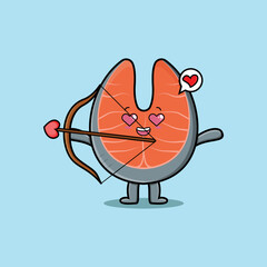 Cute cartoon mascot character romantic cupid fresh salmon with love arrow in modern design 