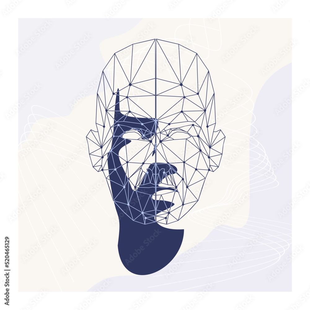 Wall mural wireframe mesh head shape consisting of connected dots and lines. human face silhouette