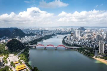 Fototapeta premium Aerial photography close-up of Liuzhou city scenery in China