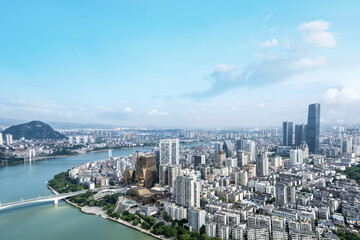 aerial photography guangxi liuzhou city modern architecture landscape skyline