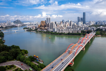 aerial photography guangxi liuzhou city modern architecture landscape skyline