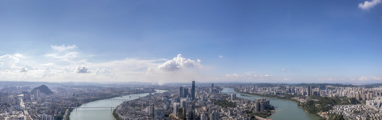 Aerial photography China Liuzhou city architecture skyline