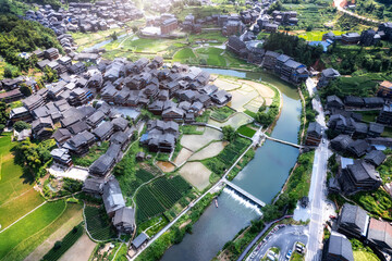 Aerial photography of Liuzhou Sanjiang Chengyang Bazhai pastoral scenery panorama - obrazy, fototapety, plakaty