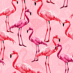 Beautiful Flamingo Bird Pink Seamless Pattern illustration Vector Art Background Wallpaper, Animal Tropical Seamless Pattern 