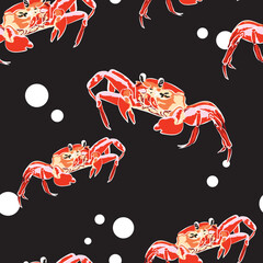 Art crab Colorful Illustration Seamless Pattern, Hand draw Crab 
