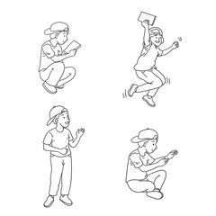 doodle student activity set vector illustration