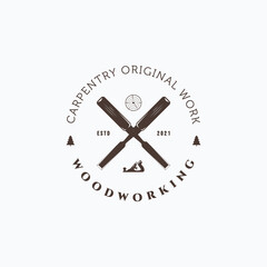 Vintage carpentry chisel with wood planer vector illustration logo design