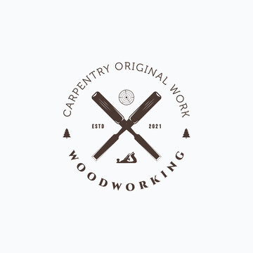 Vintage carpentry chisel with wood planer vector illustration logo design