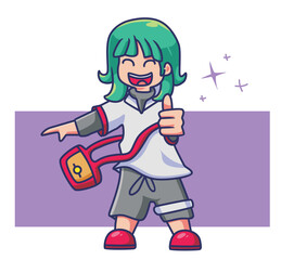 cute little girl thumb up. Isolated cartoon person illustration. Flat Style Sticker element vector