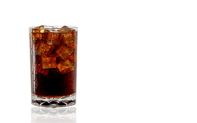 A glass  soft drink and ice isolate on white Background