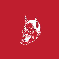 Japanese Demon Oni Mask Logo Design vector illustration