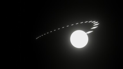 The illustration abstract concept of white glow circle with follow white dash line in the black background